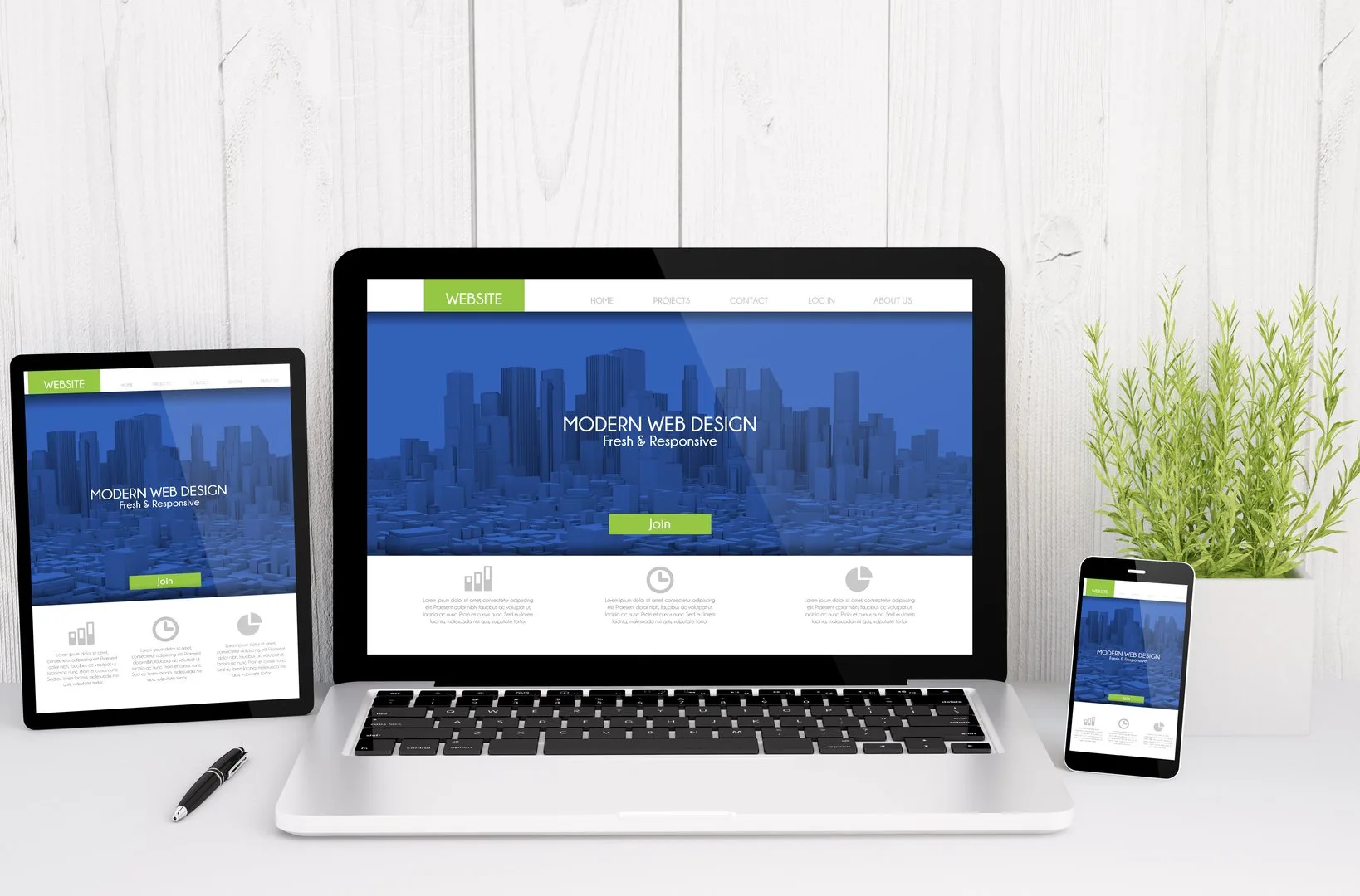 3d rendering of devices on table with responsive design