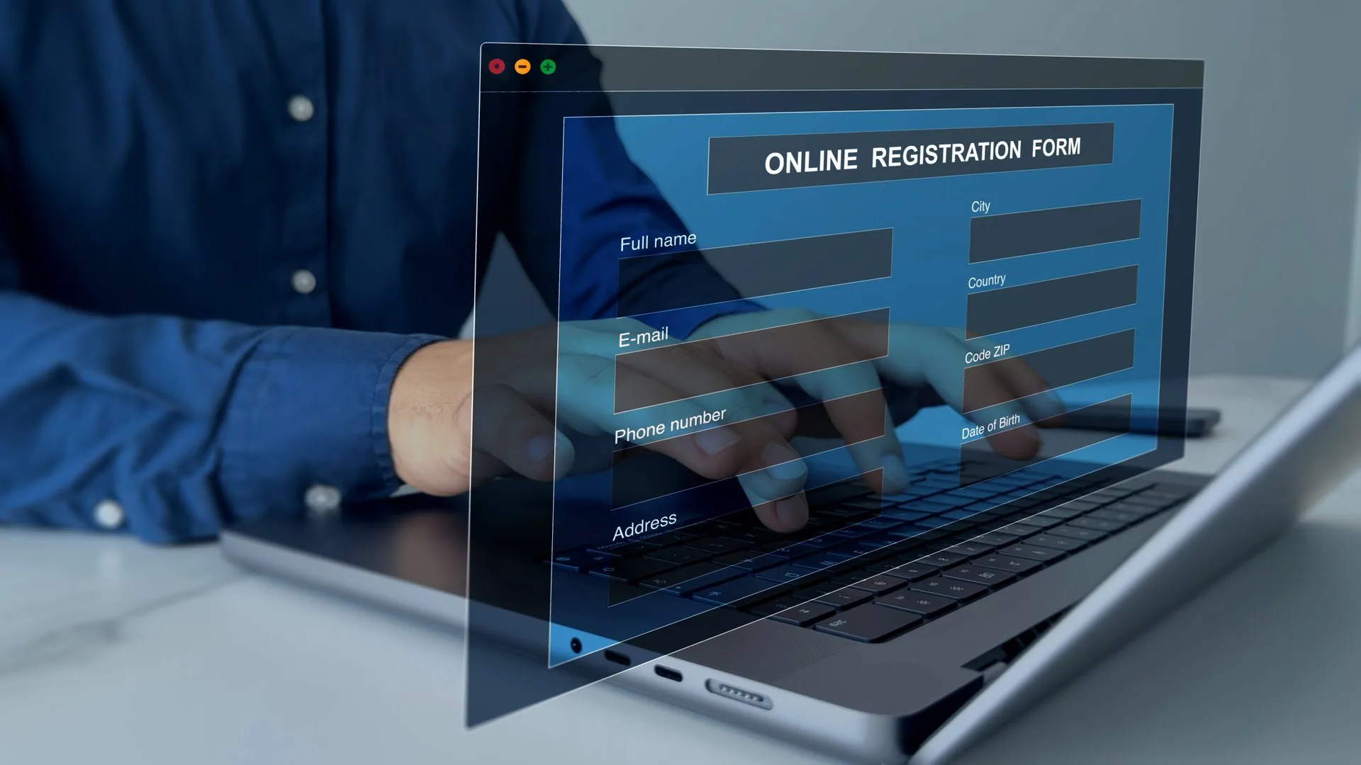 Online personal data information registration. Business person filling out a form with personal data online. Digital online employee form. Human resource concept