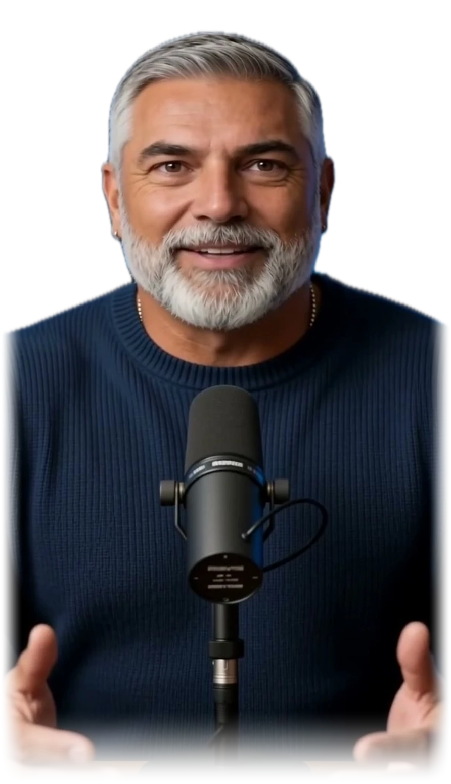 Steven Barchetti at a podcast microphone