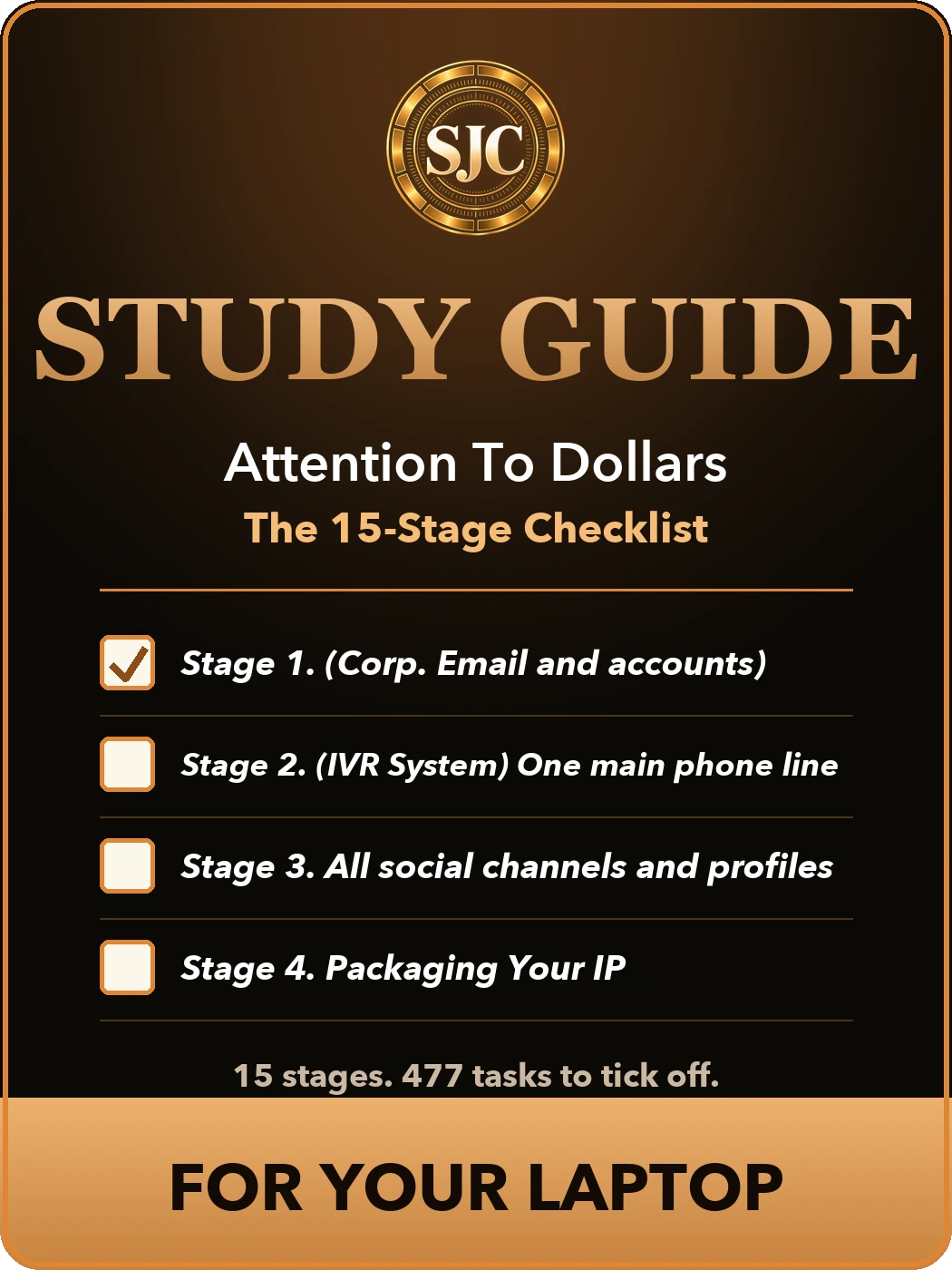 Study guide for Attention To Dollars, the 15-Stage Checklist, for your laptop